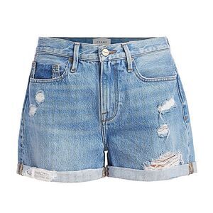 Frame Denim Le Beau High Rise Distressed Denim in Elsey Rips Shorts Size 27